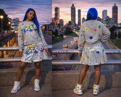 Flared Glitter Taking Shots Skirt